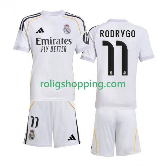Fotbollströja Real Madrid Rodrygo 11 Barn Hemmaställ 2025-2026 Kort ärm
