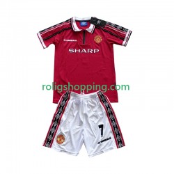 Fotbollströja Manchester United Beckham 7 1998 Retro Barn Hemmaställ 1999 Kort ärm