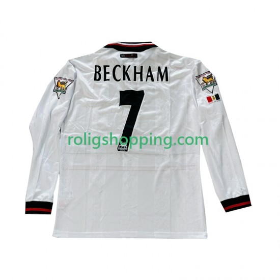 Fotbollströja Manchester United Beckham 7 1998 Retro Män Bortaställ 1999 Lång ärm
