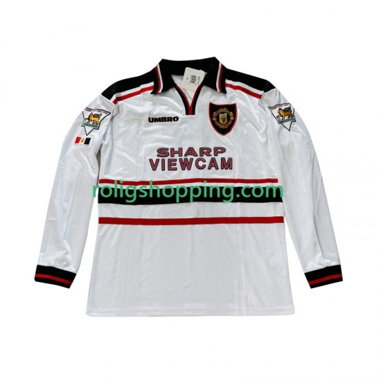 Fotbollströja Manchester United Beckham 7 1998 Retro Män Bortaställ 1999 Lång ärm