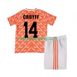 Fotbollströja Nederländerna Cruyff 14 1988 Retro Barn Hemmaställ Kort ärm