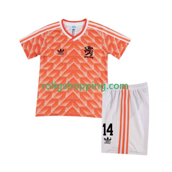 Fotbollströja Nederländerna Cruyff 14 1988 Retro Barn Hemmaställ Kort ärm