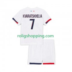 Fotbollströja Paris Saint-Germain Khvicha Kvaratskhelia 7 Barn Bortaställ 2024-2025 Kort ärm