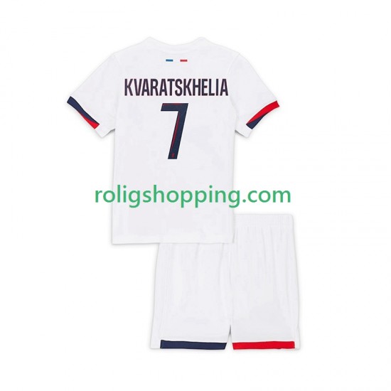 Fotbollströja Paris Saint-Germain Khvicha Kvaratskhelia 7 Barn Bortaställ 2024-2025 Kort ärm