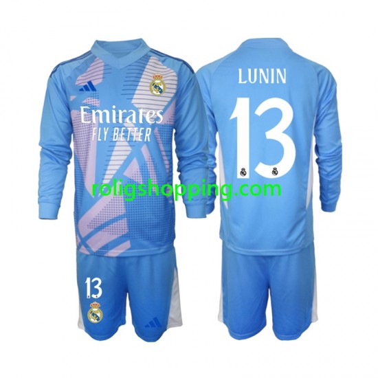 Fotbollströja Real Madrid Andriy Lunin 13 Målvakt Barn Hemmaställ 2024-2025 Lång ärm