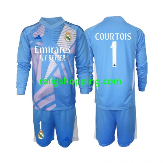Fotbollströja Real Madrid Thibaut Courtois 1 Målvakt Barn Hemmaställ 2024-2025 Lång ärm