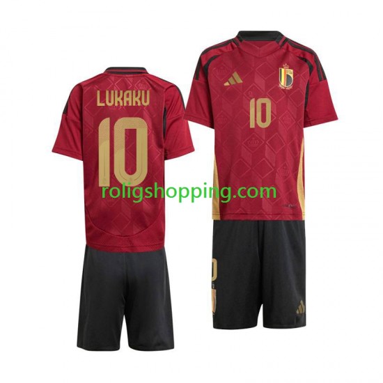 Fotbollströja Belgien Romelu Lukaku 10 Barn Hemmaställ Euro 2024 Kort ärm