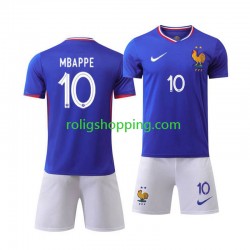 Fotbollströja Frankrike Mbappé Kylian 10 Barn Hemmaställ Euro 2024 Kort ärm