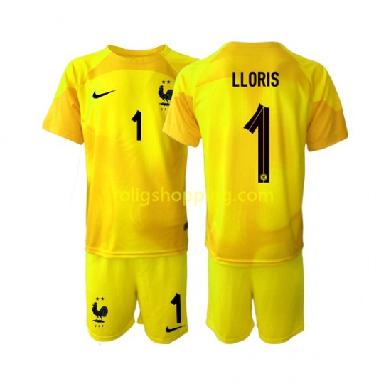 Fotbollströja Frankrike Hugo Lloris 1 Målvakt Barn Tredjeställ World Cup 2022 Kort ärm
