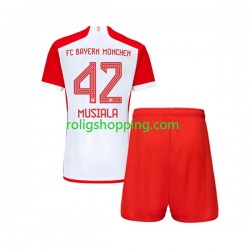 Fotbollströja FC Bayern München Jamal Musiala 42 Barn Hemmaställ 2023-2024 Kort ärm