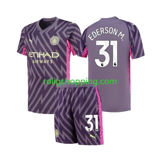 Fotbollströja Manchester City Ederson Moraes 31 Målvakt Barn Bortaställ 2023-2024 Kort ärm