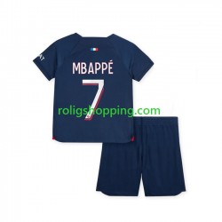 Fotbollströja Paris Saint-Germain Mbappé 7 Barn Hemmaställ 2023-2024 Kort ärm