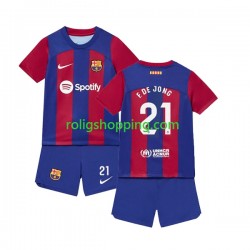 Fotbollströja FC Barcelona Frenkie de Jong 21 Barn Hemmaställ 2023-2024 Kort ärm