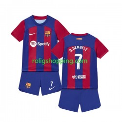 Fotbollströja FC Barcelona Ousmane Dembele 7 Barn Hemmaställ 2023-2024 Kort ärm