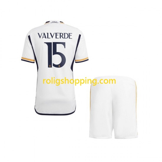 Fotbollströja Real Madrid Federico Valverde 15 Barn Hemmaställ 2023-2024 Kort ärm