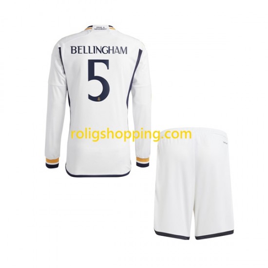 Fotbollströja Real Madrid Jude Bellingham 5 Barn Hemmaställ 2023-2024 Lång ärm