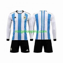 Fotbollströja Argentina 3 Stars Barn Hemmaställ World Cup 2022 Lång ärm