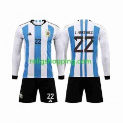 Fotbollströja Argentina 3 Stars Lautaro Martinez 22 Barn Hemmaställ World Cup 2022 Lång ärm