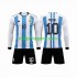 Fotbollströja Argentina 3 Stars Lionel Messi 10 Barn Hemmaställ World Cup 2022 Lång ärm