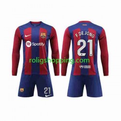 Fotbollströja FC Barcelona Frenkie de Jong 21 Barn Hemmaställ 2023-2024 Lång ärm