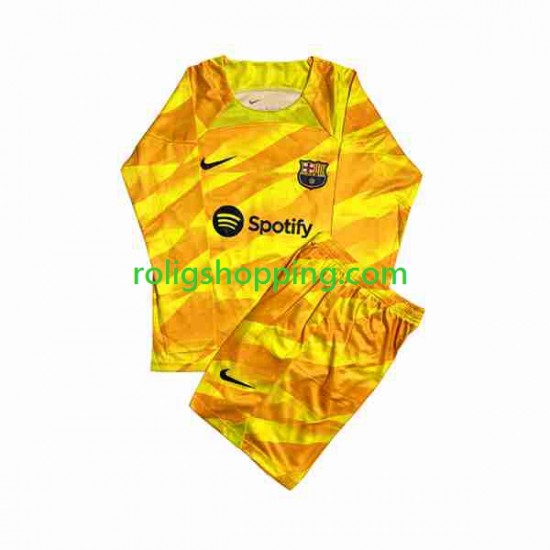 Fotbollströja FC Barcelona Ter Stegen 1 Målvakt Barn Fjärdeställ 2023-2024 Lång ärm