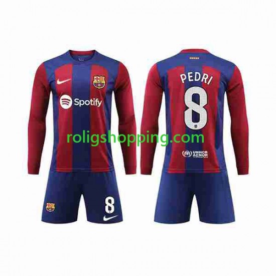 Fotbollströja FC Barcelona Pedri 8 Barn Hemmaställ 2023-2024 Lång ärm