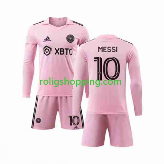 Fotbollströja Inter Miami Lionel Messi 10 Barn Hemmaställ 2023-2024 Lång ärm
