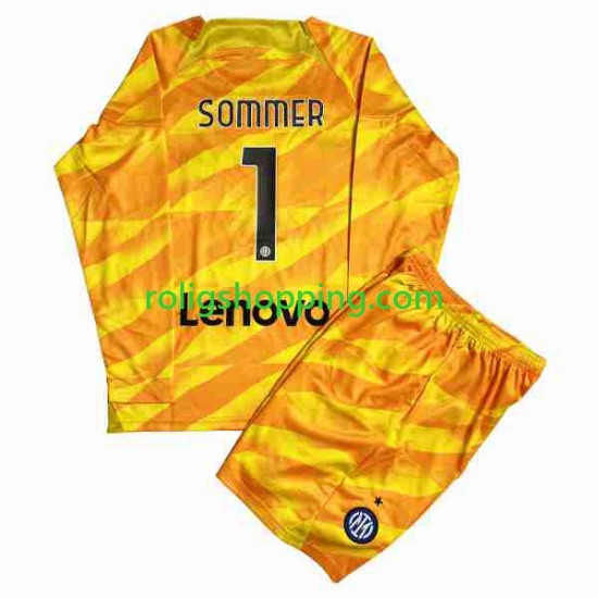 Fotbollströja Inter Milan Sommer 1 Målvakt Barn Hemmaställ 2023-2024 Lång ärm