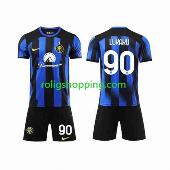 Fotbollströja Inter Milan Lukaku 90 Barn Hemmaställ 2023-2024 Kort ärm