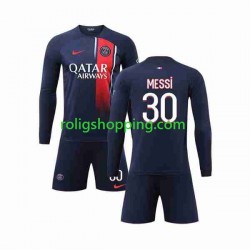 Fotbollströja Paris Saint-Germain Lionel Messi 30 Barn Hemmaställ 2023-2024 Lång ärm