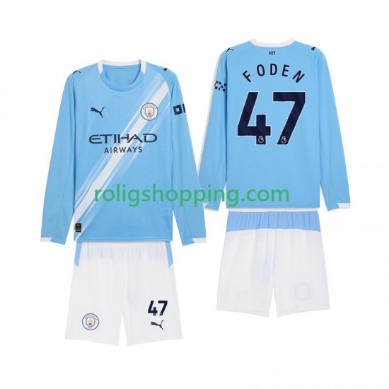 Fotbollströja Manchester City Phil Foden 47 Barn Hemmaställ 2025-2026 Lång ärm