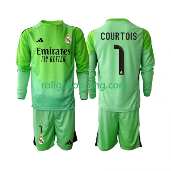 Fotbollströja Real Madrid Thibaut Courtois 1 Barn Bortaställ 2025-2026 Lång ärm