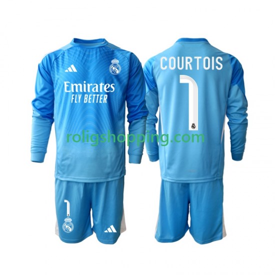 Fotbollströja Real Madrid Thibaut Courtois 1 Barn Hemmaställ 2025-2026 Lång ärm