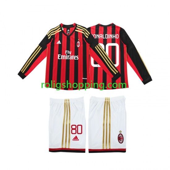 Fotbollströja AC Milan RONALDINHO 80 2013 2014 Retro Barn Hemmaställ Lång ärm