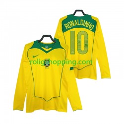 Fotbollströja Brasilien RONALDINHO 10 Retro Män Hemmaställ 2004 Lång ärm