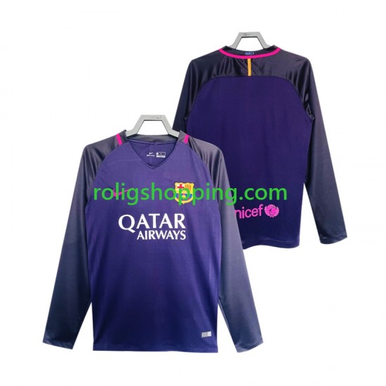 Fotbollströja FC Barcelona 2016 2017 Retro Män Bortaställ Lång ärm