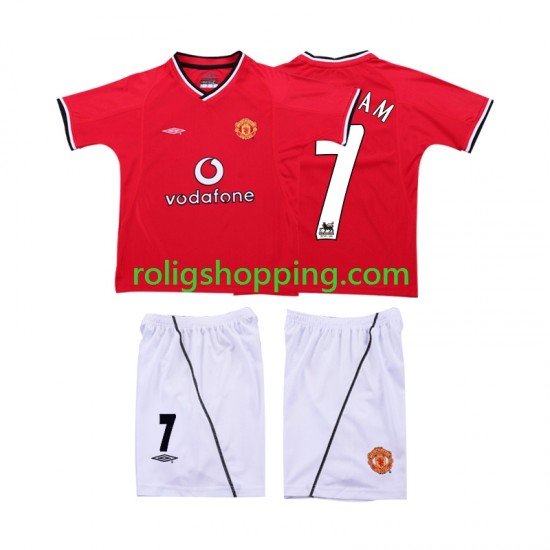 Fotbollströja Manchester United BECKHAM 7 2000 2002 Retro Barn Hemmaställ Kort ärm