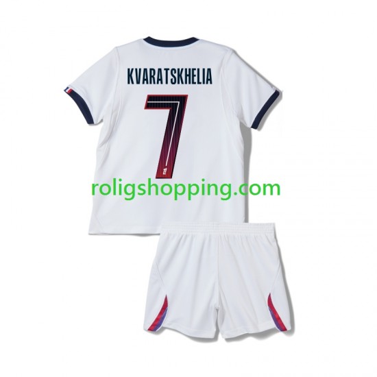 Fotbollströja Paris Saint-Germain Khvicha Kvaratskhelia 7 Barn Bortaställ 2026-2027 Kort ärm
