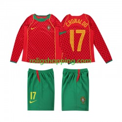 Fotbollströja Portugal Cristiano Ronaldo 17 Retro Barn Hemmaställ 2004 Lång ärm
