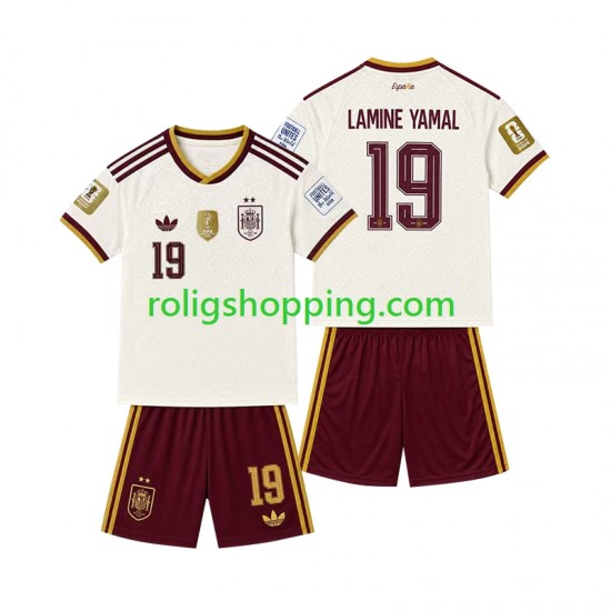 Fotbollströja Spanien 2-star Lamine Yamal 19 Barn Bortaställ 2026-2027 Kort ärm