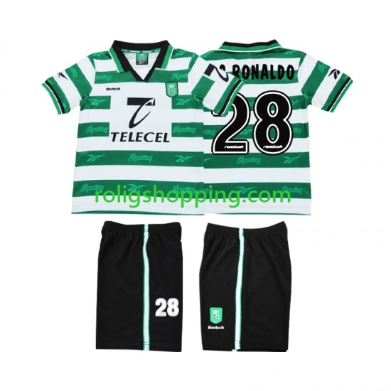 Fotbollströja Sporting Lissabon Cristiano Ronaldo 28 2000 Retro Barn Hemmaställ 1999 Kort ärm