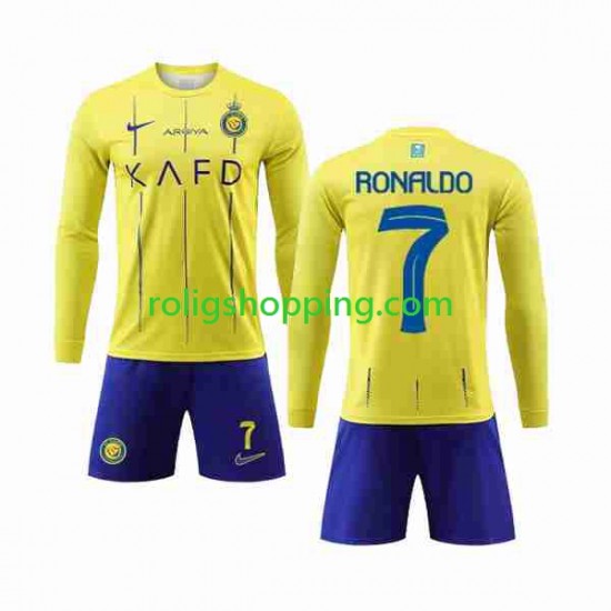 Fotbollströja Al-Nassr Cristiano Ronaldo 7 Barn Hemmaställ 2023-2024 Lång ärm