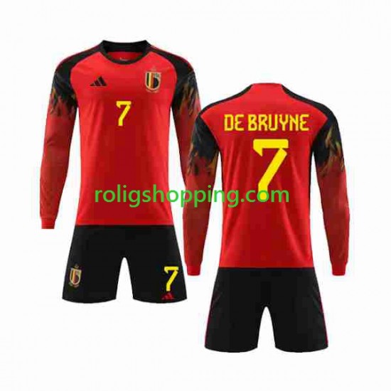 Fotbollströja Belgien De Bruyne 7 Barn Hemmaställ World Cup 2022 Lång ärm