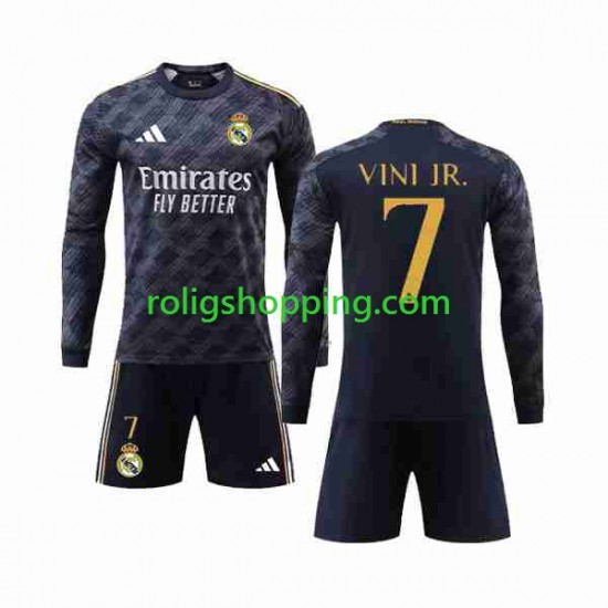 Fotbollströja Real Madrid Vini Jr 7 Barn Bortaställ 2023-2024 Lång ärm