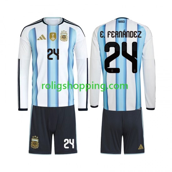 Fotbollströja Argentina Enzo Fernandez 24 Barn Hemmaställ World Cup 2026 Lång ärm