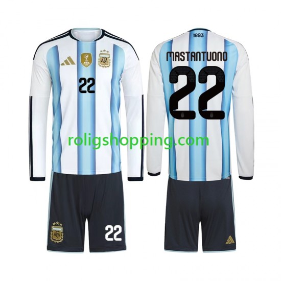Fotbollströja Argentina Franco Mastantuono 22 Barn Hemmaställ World Cup 2026 Lång ärm