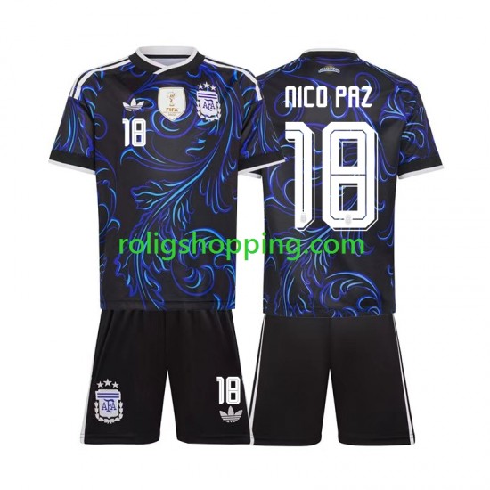 Fotbollströja Argentina Nico Paz 18 Barn Bortaställ World Cup 2026 Kort ärm