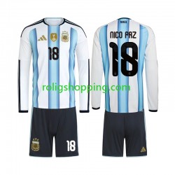 Fotbollströja Argentina Nico Paz 18 Barn Hemmaställ World Cup 2026 Lång ärm