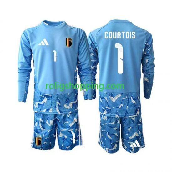 Fotbollströja Belgien Thibaut Courtois 1 Målvakt Barn Hemmaställ World Cup 2026 Lång ärm