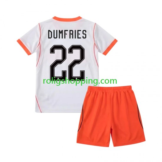 Fotbollströja Nederländerna Denzel Dumfries 22 Barn Bortaställ World Cup 2026 Kort ärm